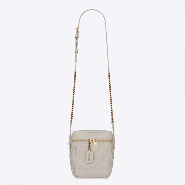 Saint Laurent YSL Women 80's Vanity Bag in Carre-Quilted Grain DE Poudre Embossed Leather