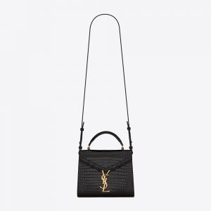 Saint Laurent YSL Women Cassandra Mini Top Handle Bag in Crocodile-Embossed Shiny Leather