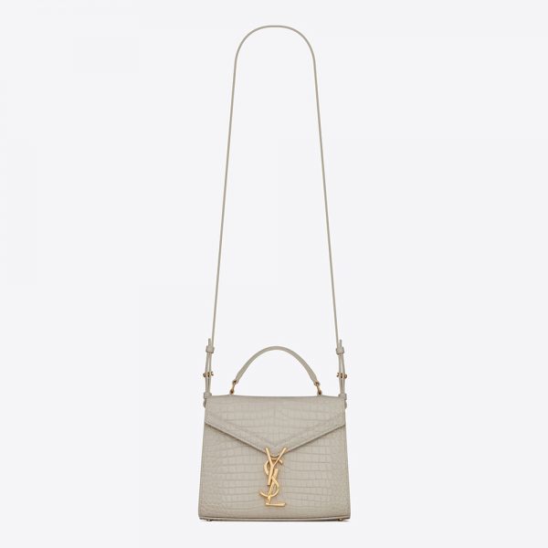 Saint Laurent YSL Women Cassandra Mini Top Handle Bag in Crocodile-Embossed Shiny Leather