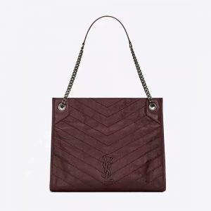 Saint Laurent YSL Women Niki Medium Shopping Bag in Crinkled Vintage Leather