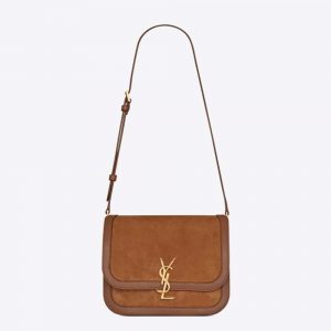 Saint Laurent YSL Women Solferino Medium Soft Satchel in Bsuede and Smooth Leather