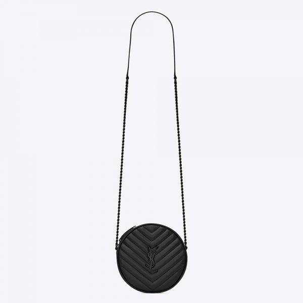 Saint Laurent YSL Women Vinyle Round Camera Bag in Chevron-Quilted Smooth Leather