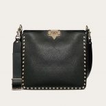 Valentino Women Small Rockstud Grainy Leather Hobo Bag