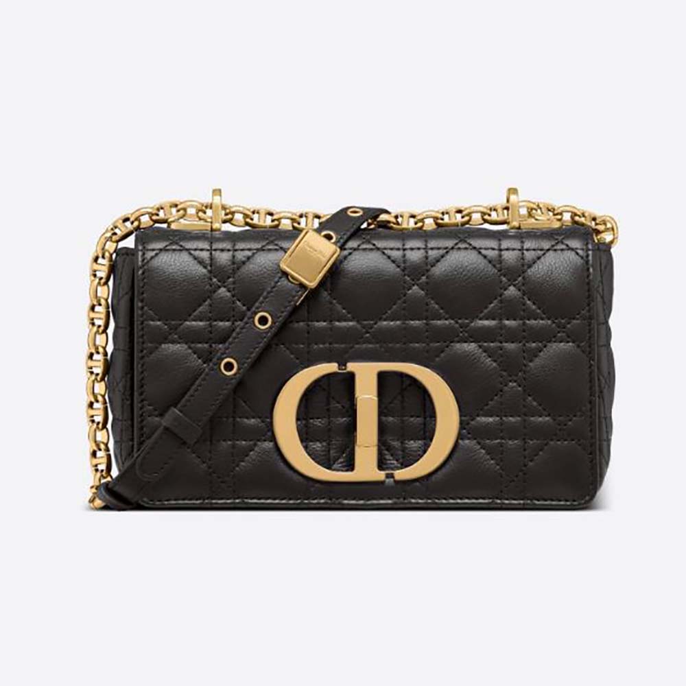 Dior Women Small Dior Caro Bag Lvory Supple Cannage Calfskin-Black