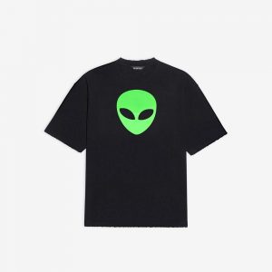 Balenciaga Men Alien Medium Fit T-shirt in White Vintage Jersey