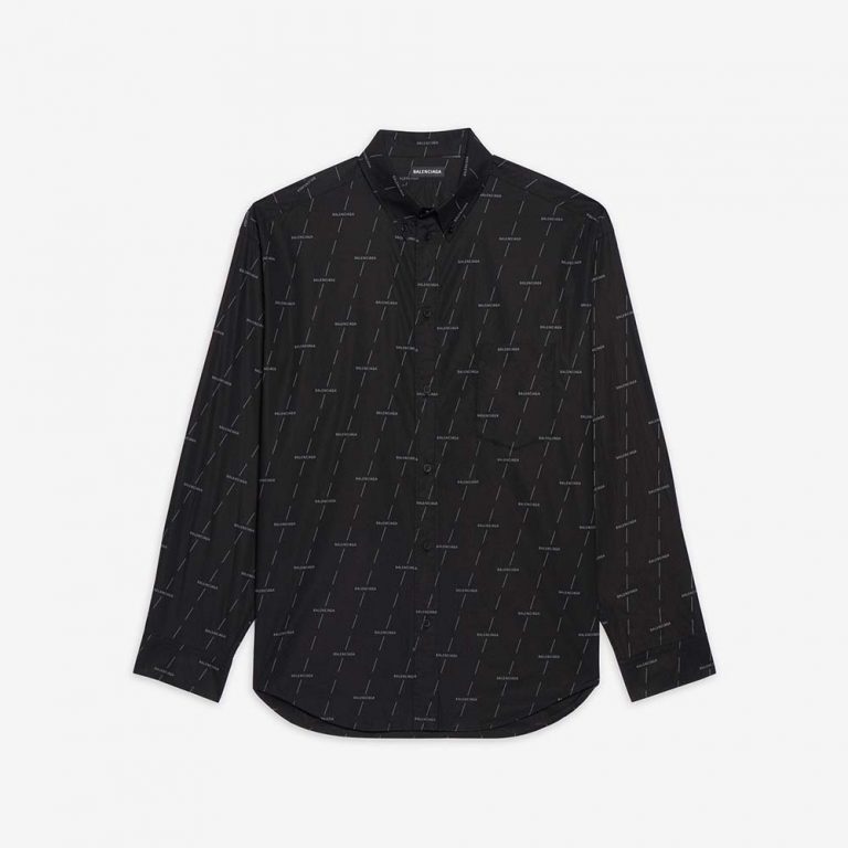 Balenciaga Men Large Fit Shirt in Black and White Licence Printed Poplin