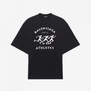 Balenciaga Men Marathon XL T-shirt in Black and White Vintage Jersey