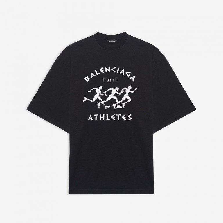 Balenciaga Men Marathon XL T-shirt in Black and White Vintage Jersey