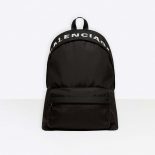 Balenciaga Men Wheel Backpack in Black Rrecycled Sport Nylon and White Logo Embroidered