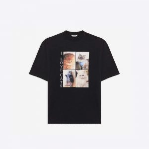 Balenciaga Women I Love Cats XL T-Shirt in Black