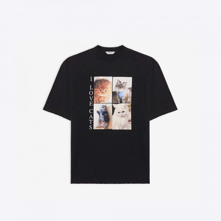 Balenciaga Women I Love Cats XL T-Shirt in Black