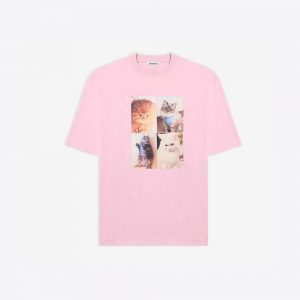 Balenciaga Women I Love Cats XL T-Shirt in Pink