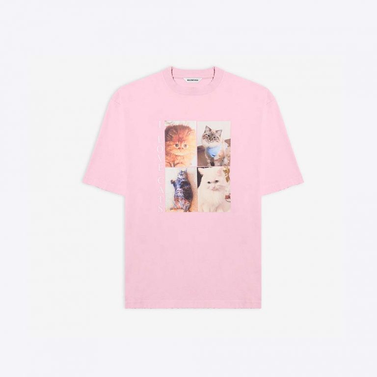 Balenciaga Women I Love Cats XL T-Shirt in Pink