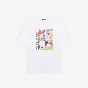 Balenciaga Women I Love Dogs XL T-Shirt in Multicolor Vintage Jersey-White