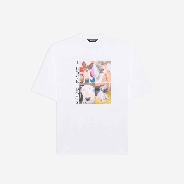 Balenciaga Women I Love Dogs XL T-Shirt in Multicolor Vintage Jersey-White