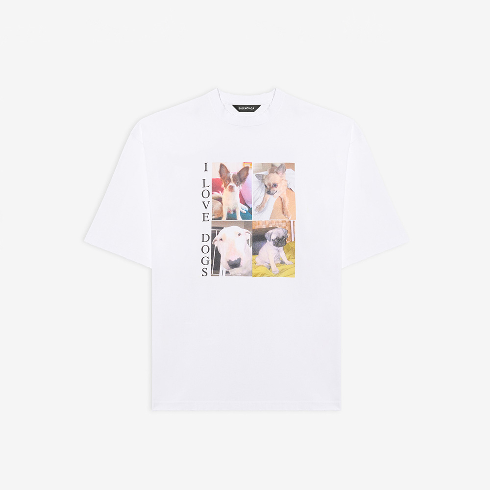 Balenciaga Women I Love Dogs XL T-Shirt in Multicolor Vintage Jersey-White