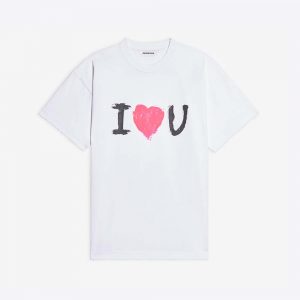 Balenciaga Women I Love U Medium Fit T-shirt in White Vintage Jersey