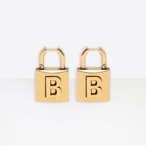 Balenciaga Women Lock Small Earrings in Aged-Gold Brass