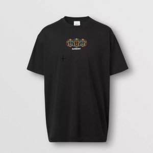Burberry Men Embroidered Globe Graphic Cotton Oversized T-shirt