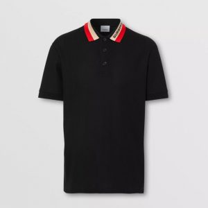 Burberry Men Logo Detail Cotton Pique Polo Shirt-Black
