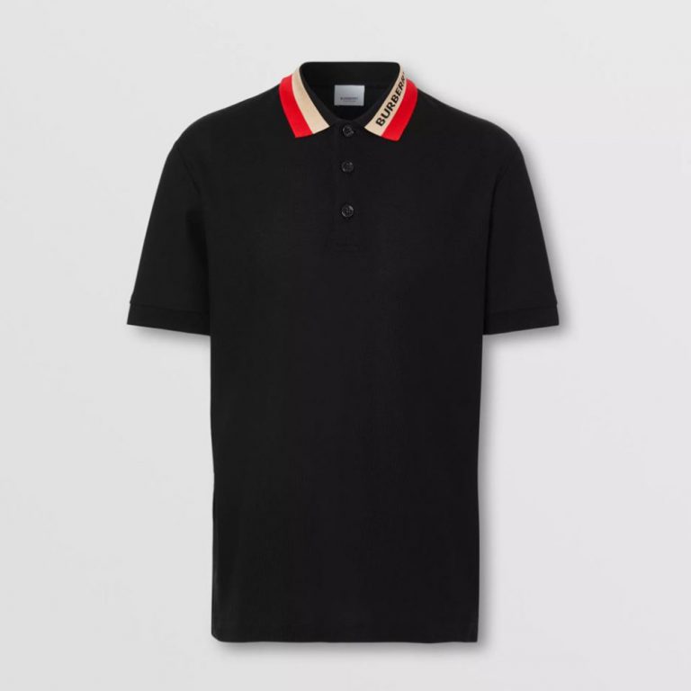 Burberry Men Logo Detail Cotton Pique Polo Shirt-Black