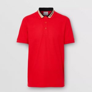 Burberry Men Logo Detail Cotton Pique Polo Shirt-Red