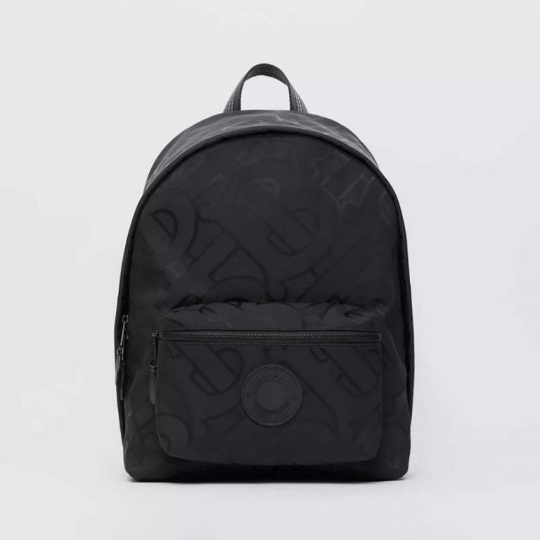 Burberry Men Monogram Recycled Polyester Jacquard Backpack-Black