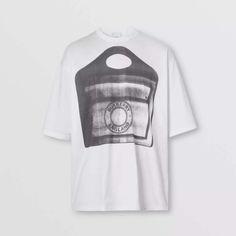 Burberry Men Pocket Bag Print Cotton Jersey T-shirt-White
