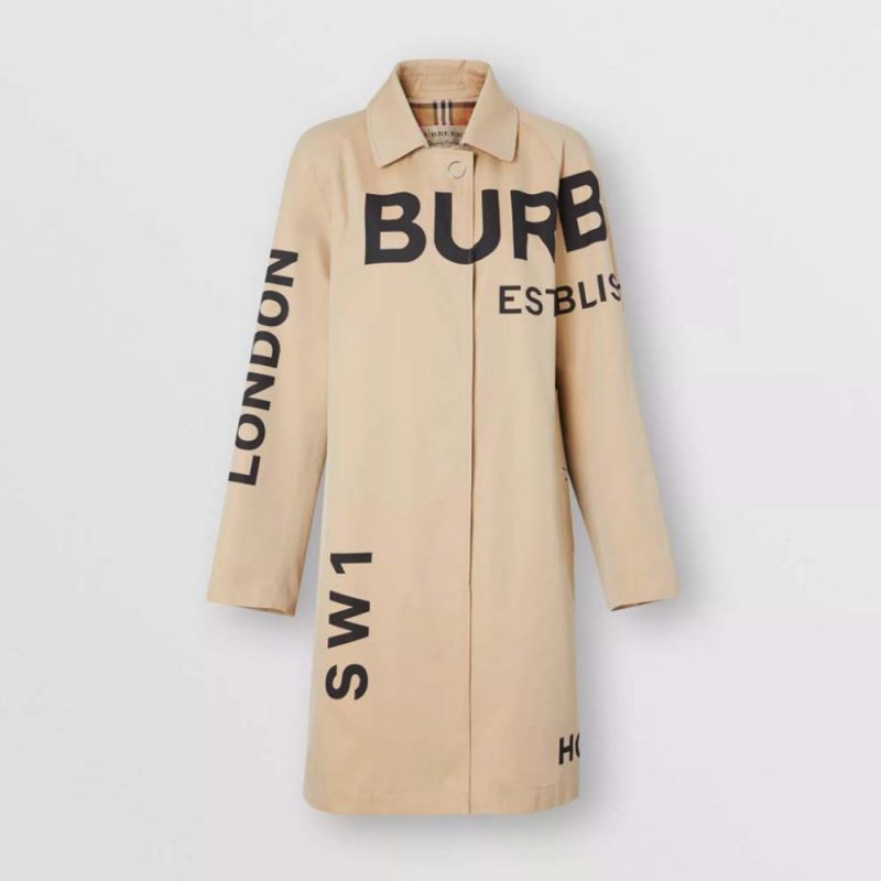 Burberry Women Horseferry Print Cotton Gabardine Car Coat