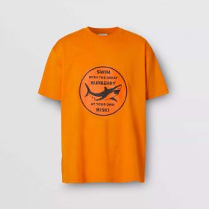 Burberry Women Shark Graphic Cotton Oversized T-shirt-Orange