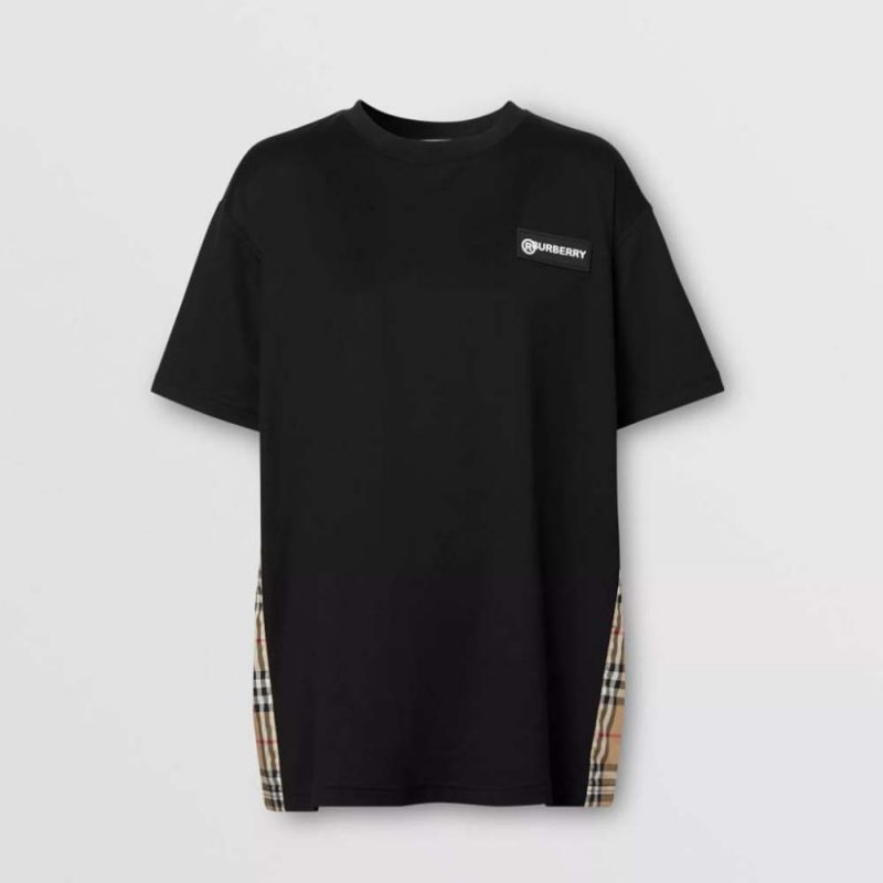 Burberry Women Vintage Check Panel Cotton Oversized T-shirt