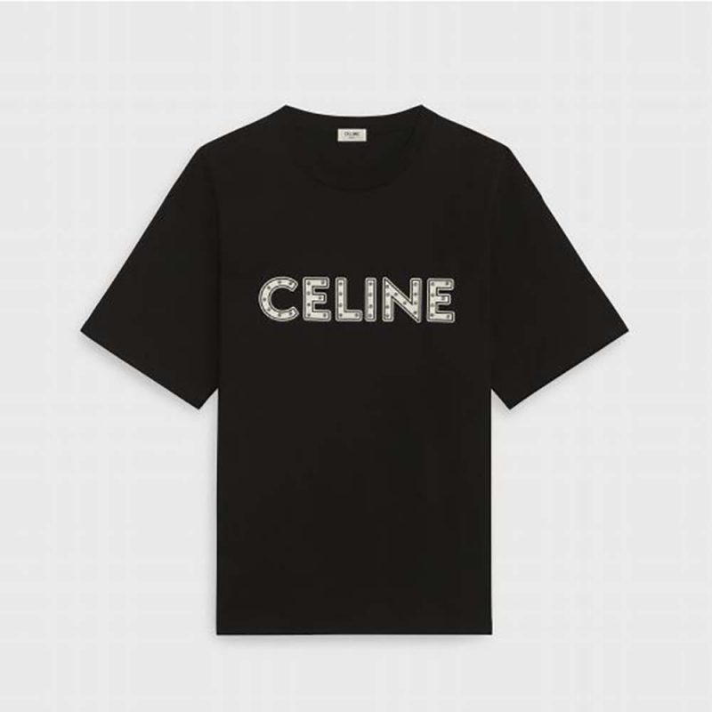 Celine Women Celine Paris Tshirt in Flocked Cotton Jersey