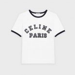Celine Women Celine Paris T-shirt in Flocked Cotton Jersey