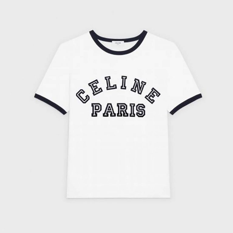 Celine Women Celine Paris T-shirt in Flocked Cotton Jersey