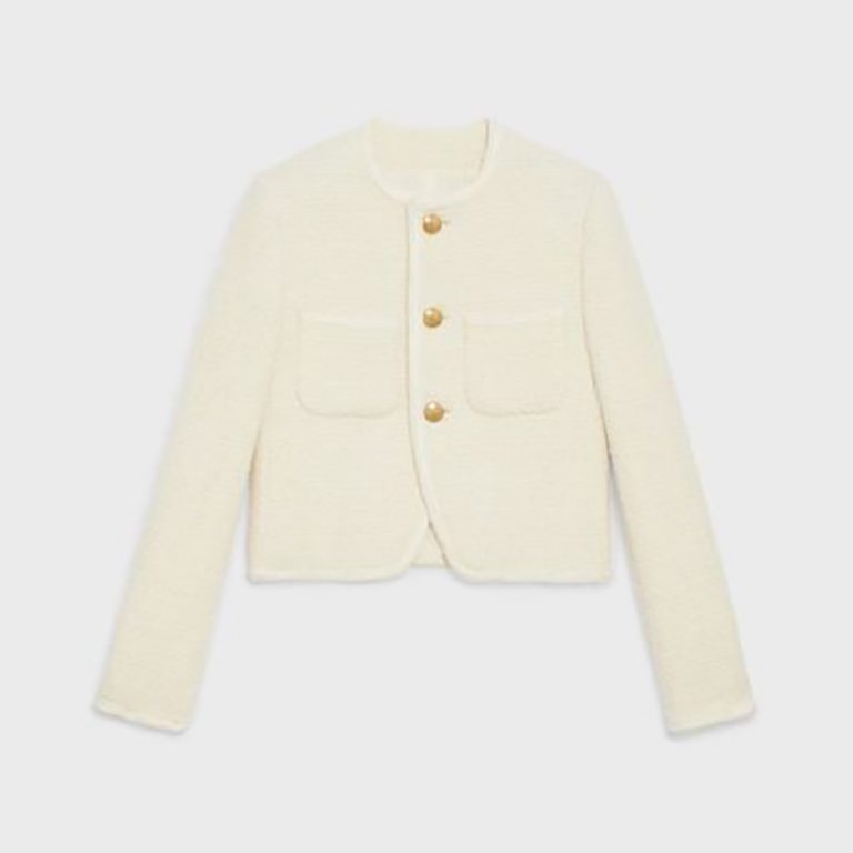 Celine Women Chasseur Jacket in Boucle Tweed-White