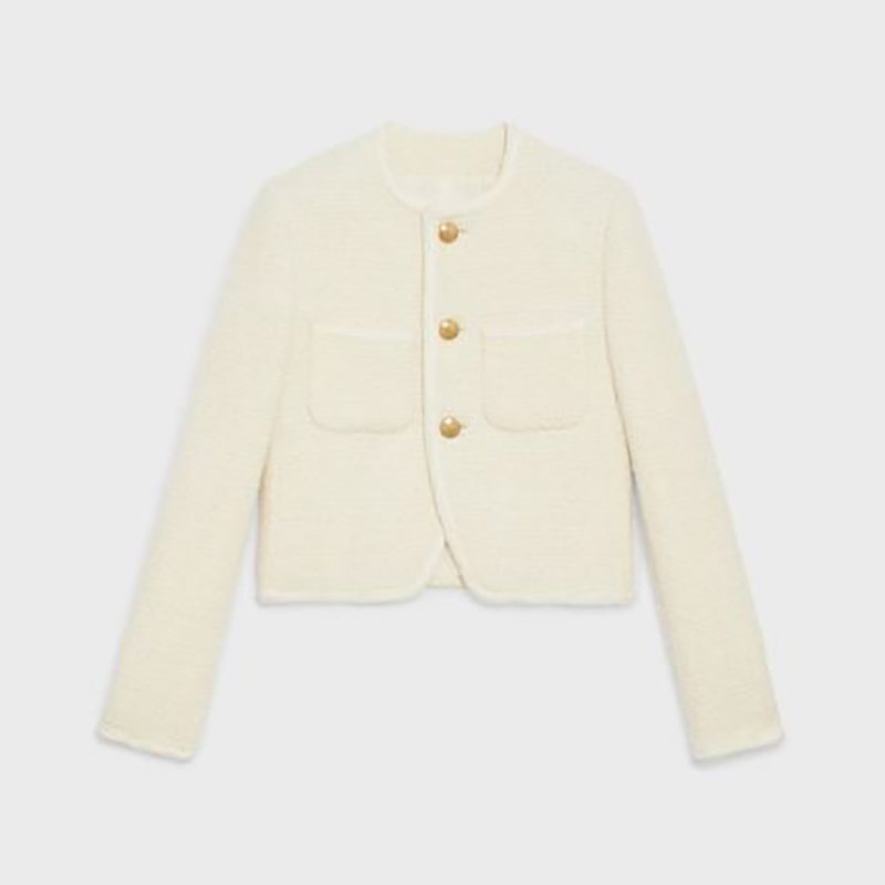 Celine Women Chasseur Jacket in Boucle Tweed-White
