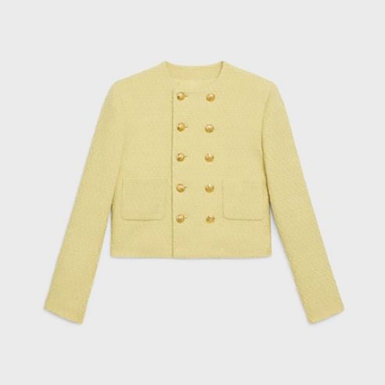 Celine Women Chasseur Jacket in Boucle Tweed-Yellow