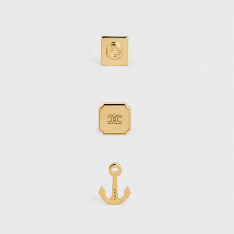 Celine Women Separables Sailor Set of 3 Studs in Brass with Gold Finish