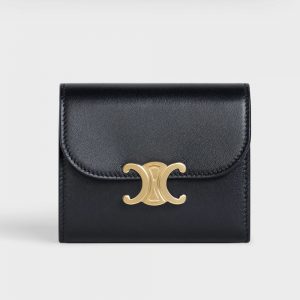 Celine Women Small Flap Wallet in Shiny Smooth Lambskin-Black