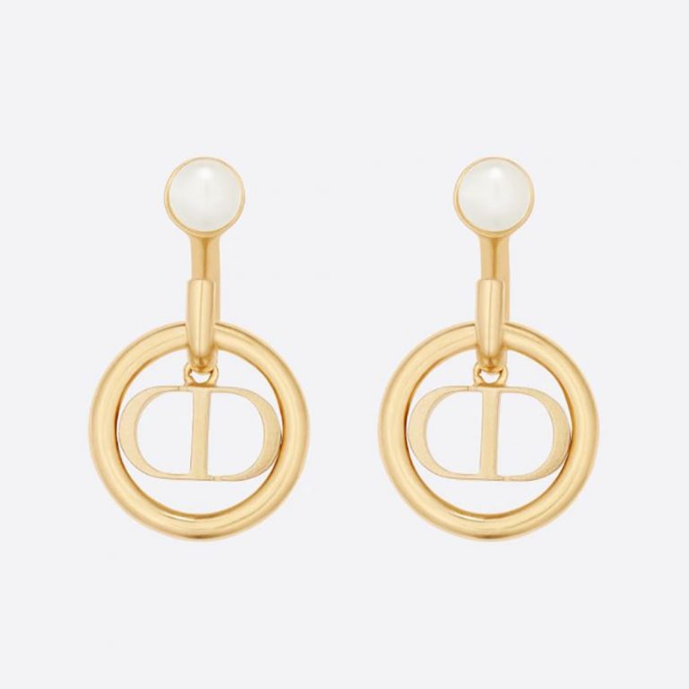 Dior Women 30 Montaigne Earrings Gold-Finish Metal and White Resin Pearls