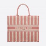 Dior Women Dior Book Tote Pink D-Stripes Embroidery