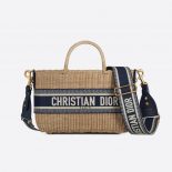 Dior Women Dior Wicker Basket Bag Blue Dior Oblique Jacquard and Natural Wicker