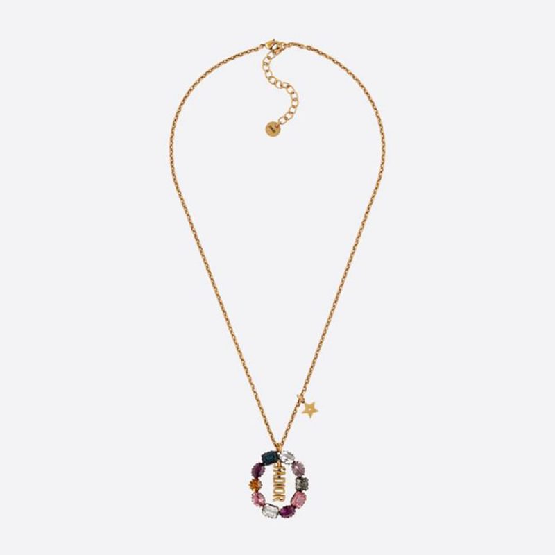 Dior Women J’Adior Necklace Antique Gold-Finish Metal and Multicolor Crystals