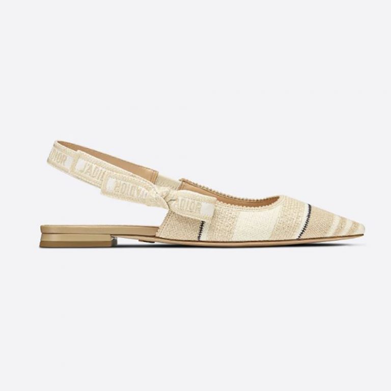 Dior Women J'adior Ballerina Flat Beige Embroidered Cotton