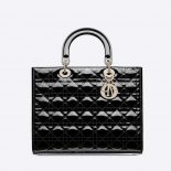Dior Women Large Lady Dior Bag Black Patent Cannage Calfskin