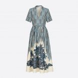 Dior Women Long Dress Blue and White Silk Canvas with Dior Palms Motif