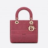 Dior Women Medium Lady D-lite Bag Mallow Rose Cannage Embroidery