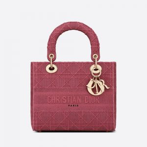 Dior Women Medium Lady D-lite Bag Mallow Rose Cannage Embroidery