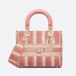 Dior Women Medium Lady D-lite Bag Pink D-Stripes Embroidery