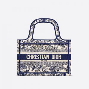 Dior Women Mini Dior Book Tote Blue Toile de Jouy Embroidery